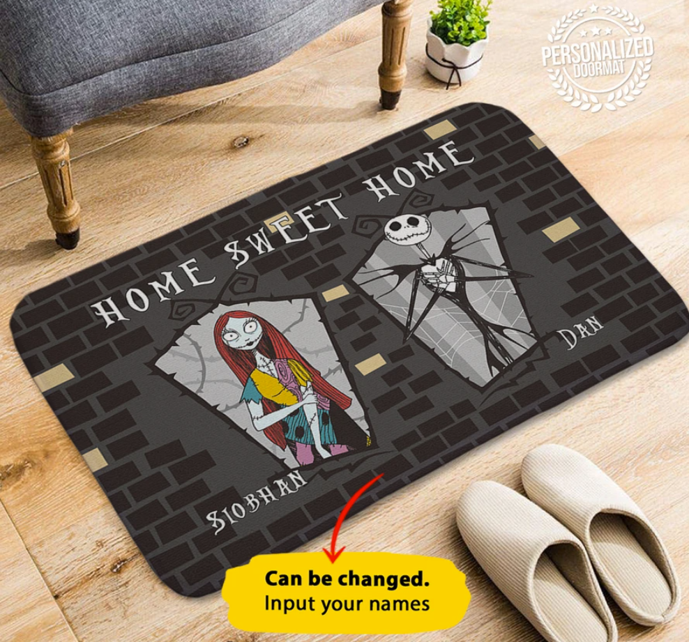Personalized Jack Skellington and Sally home sweet home doormat 1