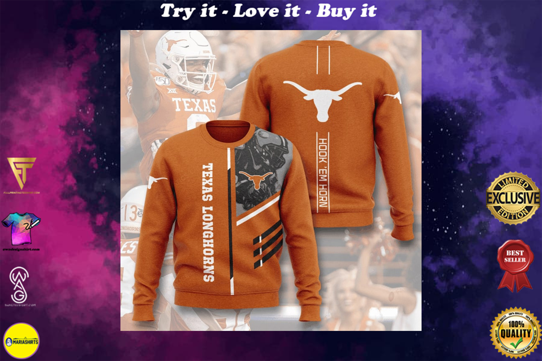 [special edition] texas longhorns football hook em horn full printing ugly sweater – maria