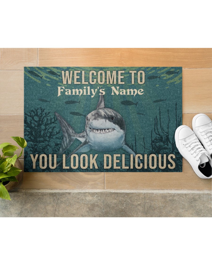 Personalized Shark Welcome You Look Delicious Doormat 3