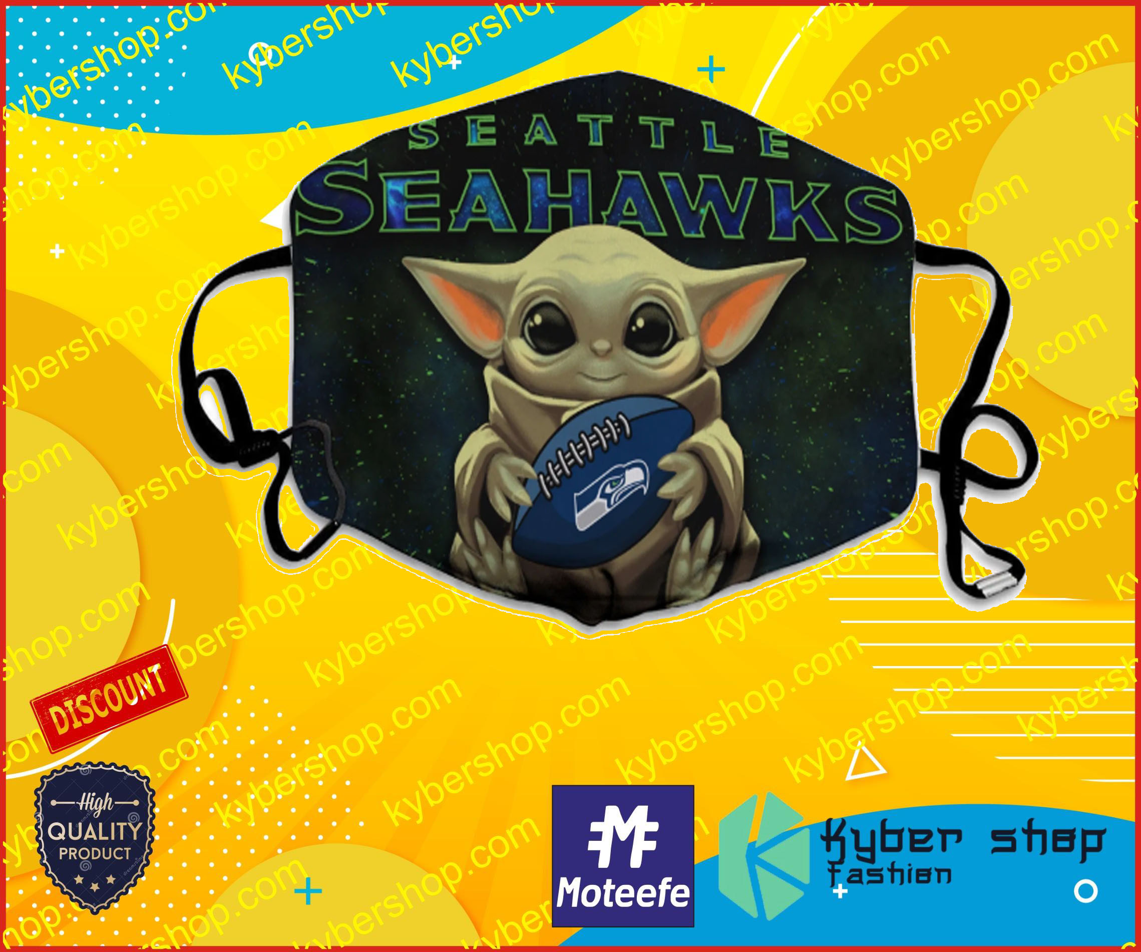 Baby Yoda Seattle Seahawks Face Mask 3