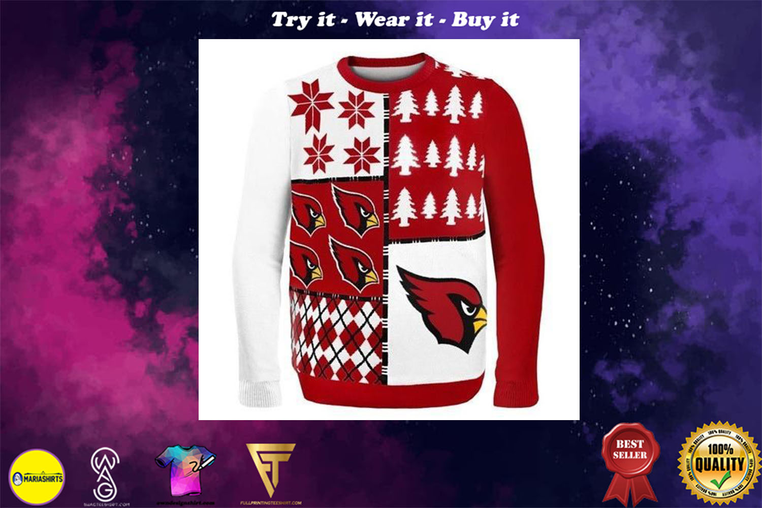 [special edition] arizona cardinals busy block ugly christmas sweater – maria