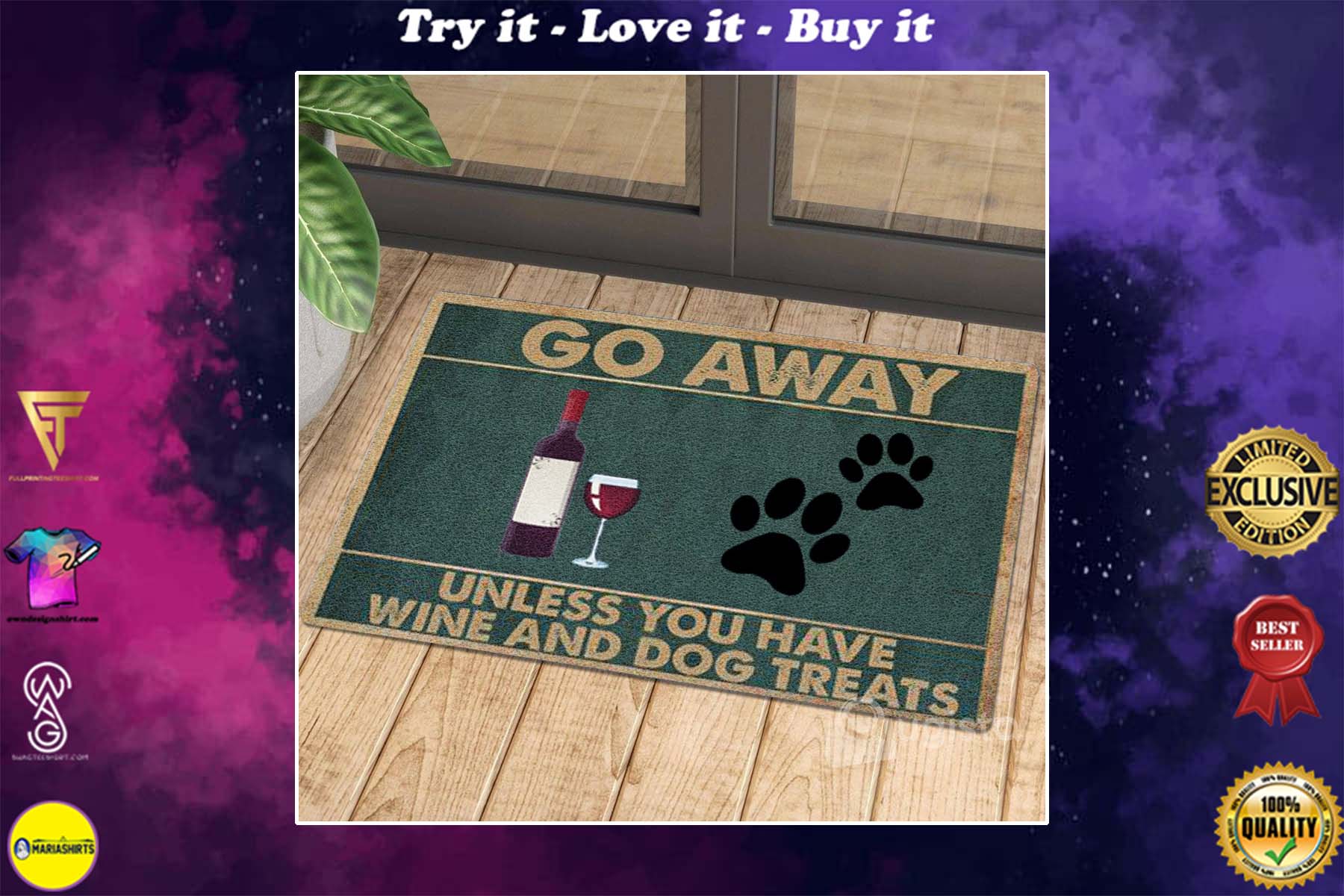 vintage go away unless you have wine and dog treats doormat