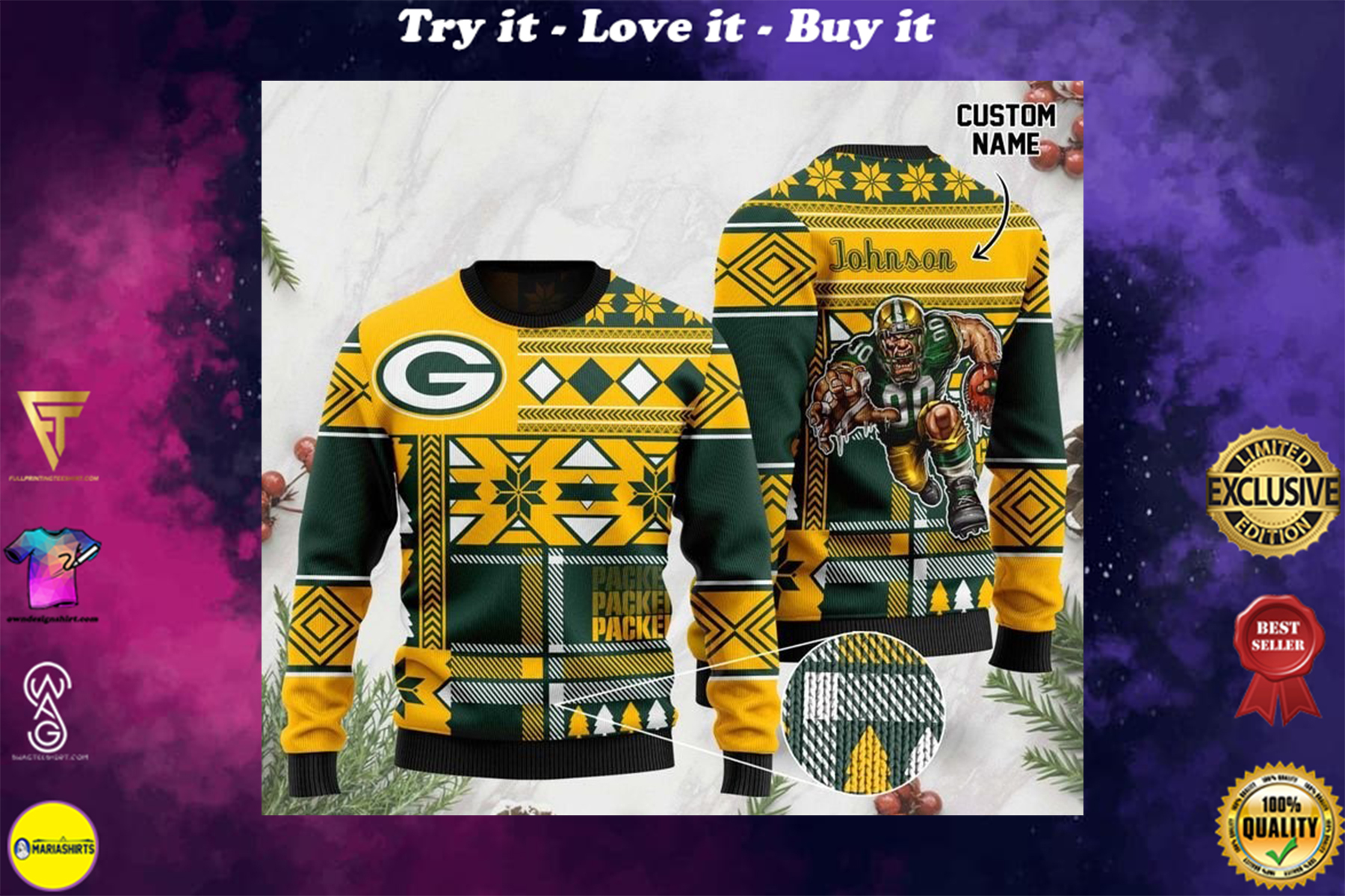 [special edition] custom name green bay packers football team christmas ugly sweater – maria