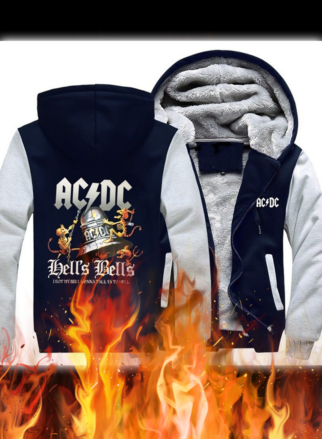 ACDC Bell Skull I Got My Bell Gonna Take Ya To Hell Fleece Hoodie 3