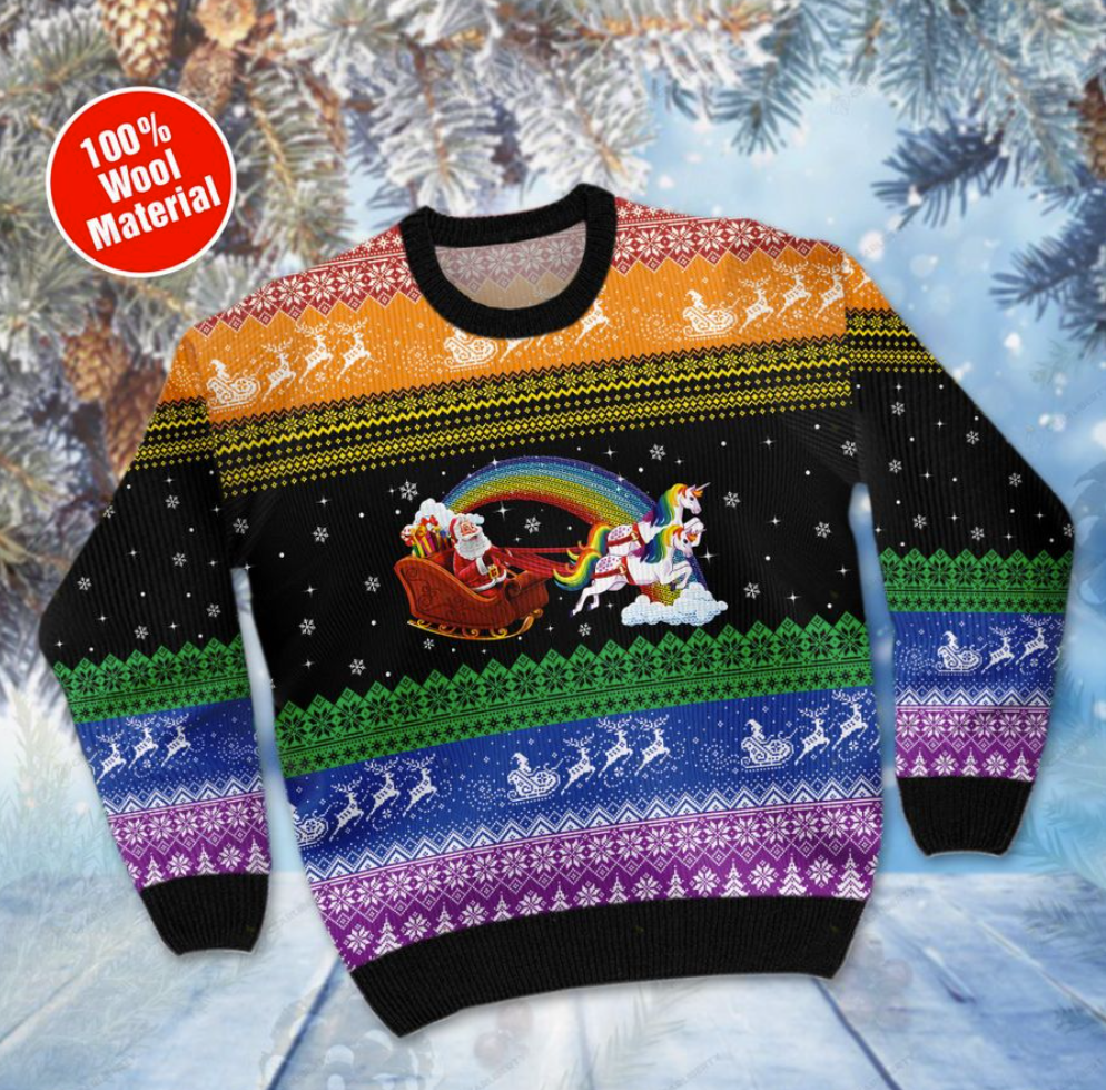 LGBT Santa Claus and unicorn hohoho homo ugly sweater 1