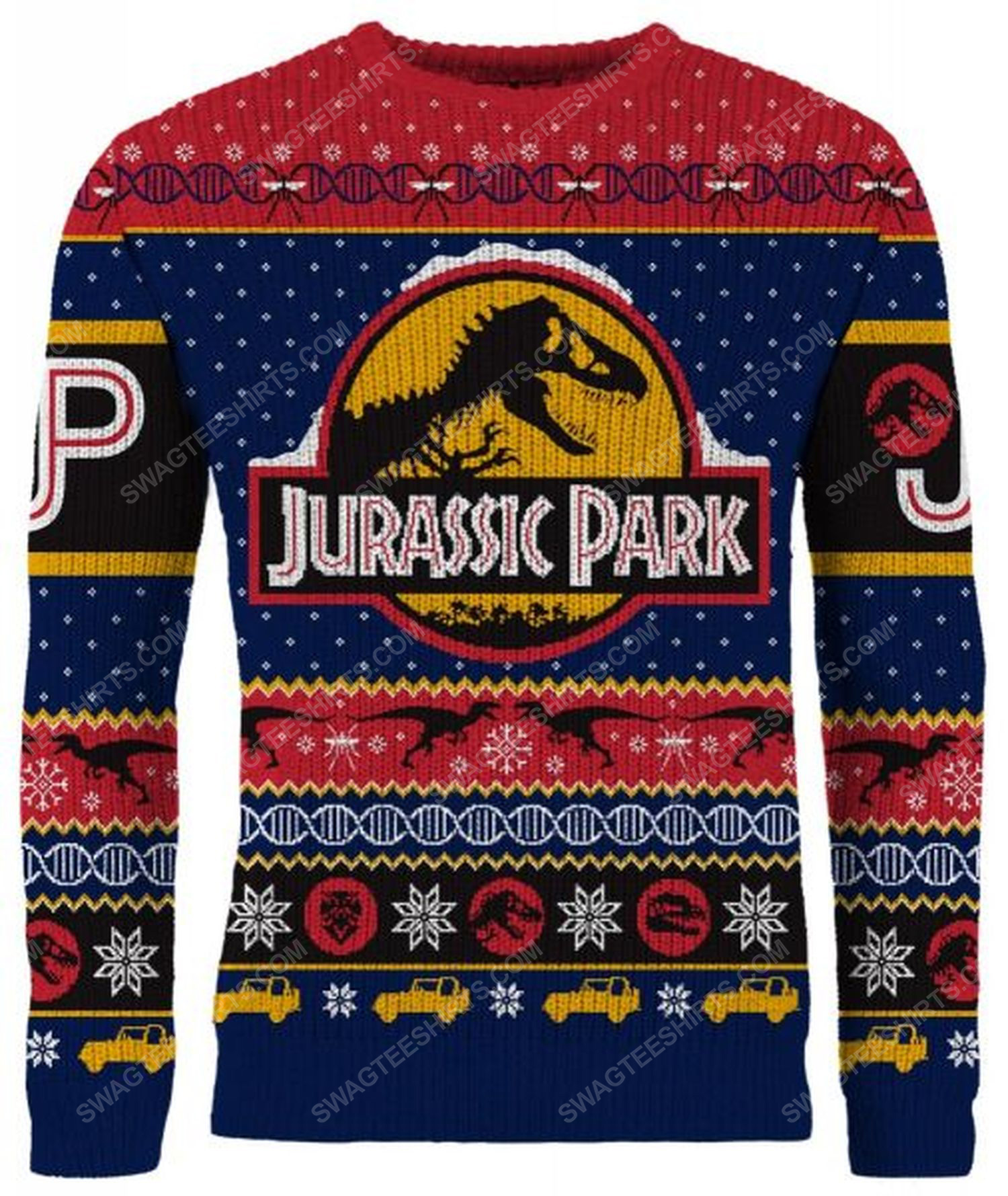 [special edition] Christmas holiday jurassic park movie full print ugly christmas sweater – maria