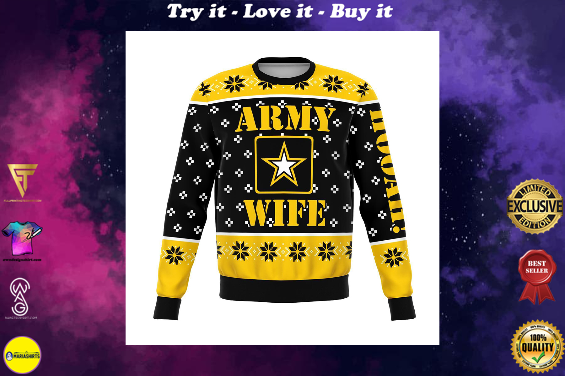 us army wife all over printed ugly christmas sweater