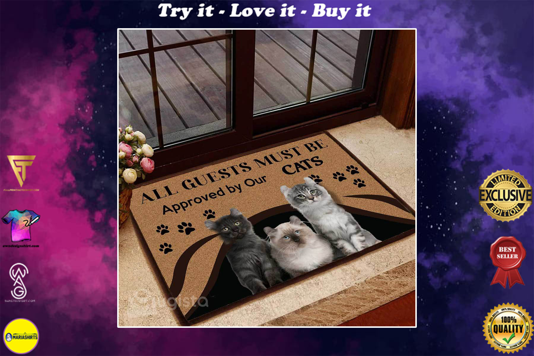 [special edition] all guests must be approved by our cats doormat – maria