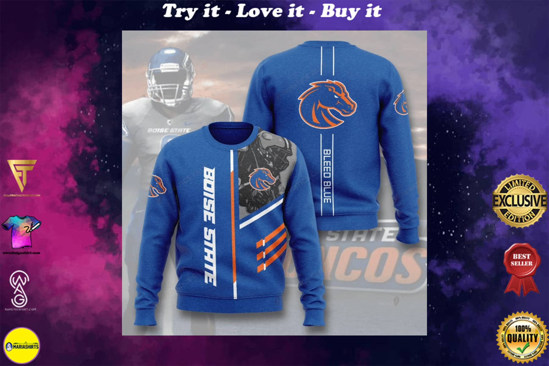 [special edition] boise state broncos bleed blue full printing ugly sweater – maria