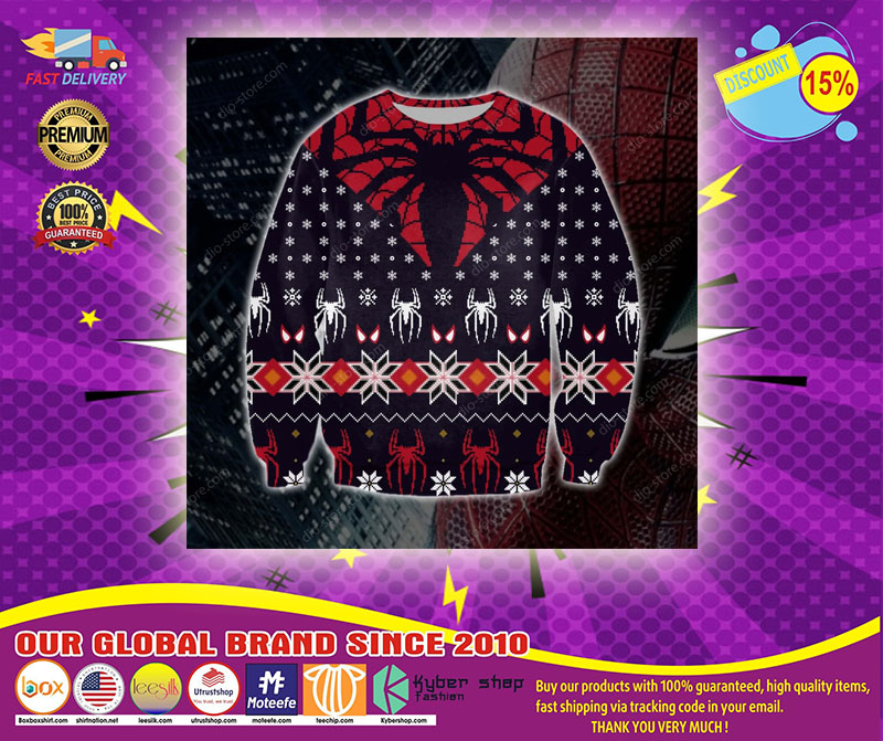 Spider man knitting ugly Christmas sweater1