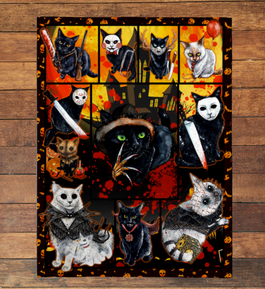 Cats horror movie characters fleece blanket 1