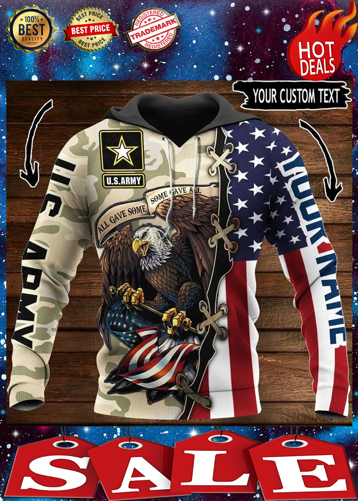 Us army all gave some some gave all personalize custom name 3d hoodie 1