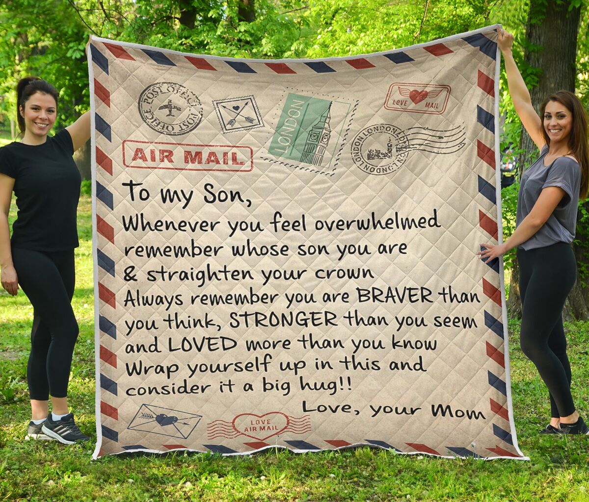 Letter air mail to my son mom quilt blanket