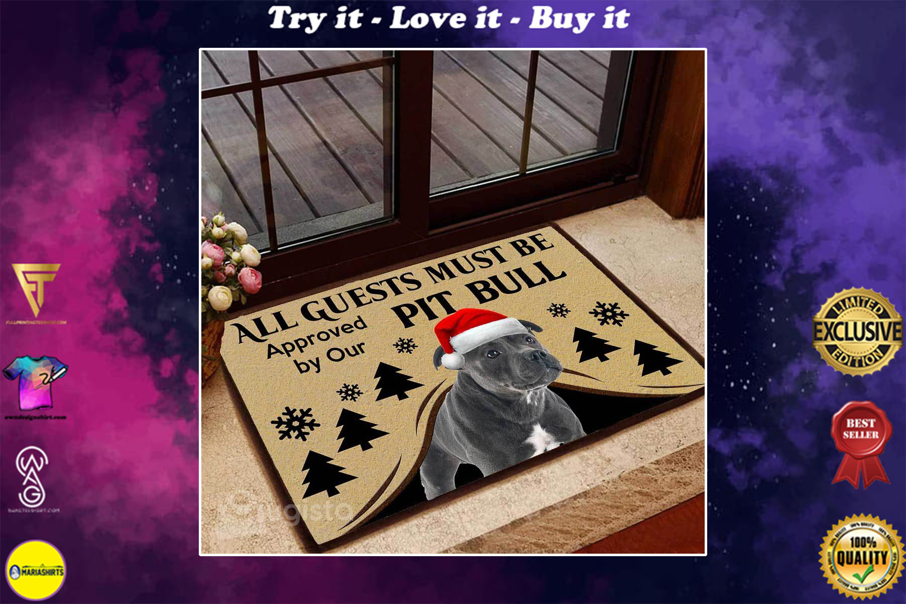 [special edition] all guests must be approved by our pit bull christmas doormat – maria