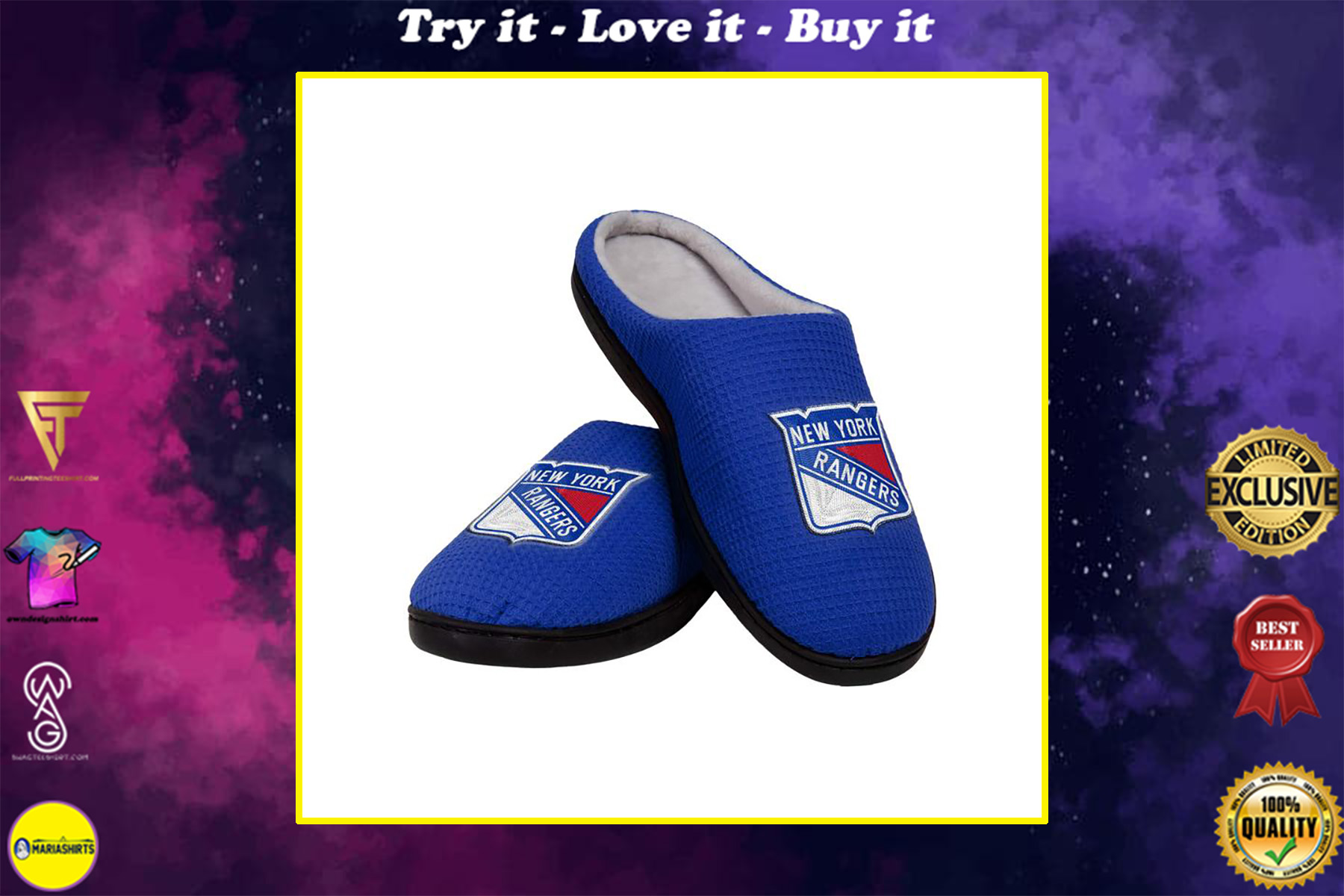 [special edition] national hockey league new york rangers full over printed slippers – maria