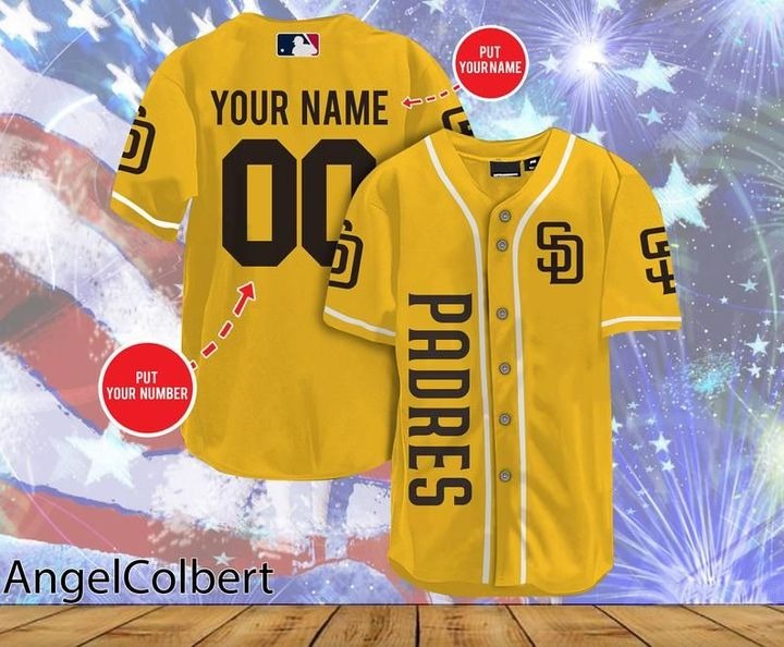 San Diego Padres Personalized Name And Number Baseball Jersey Shirt - Yellow