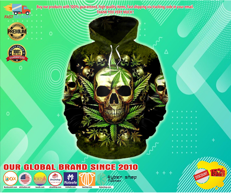 Skull King weedy in green hoodie 3D 3
