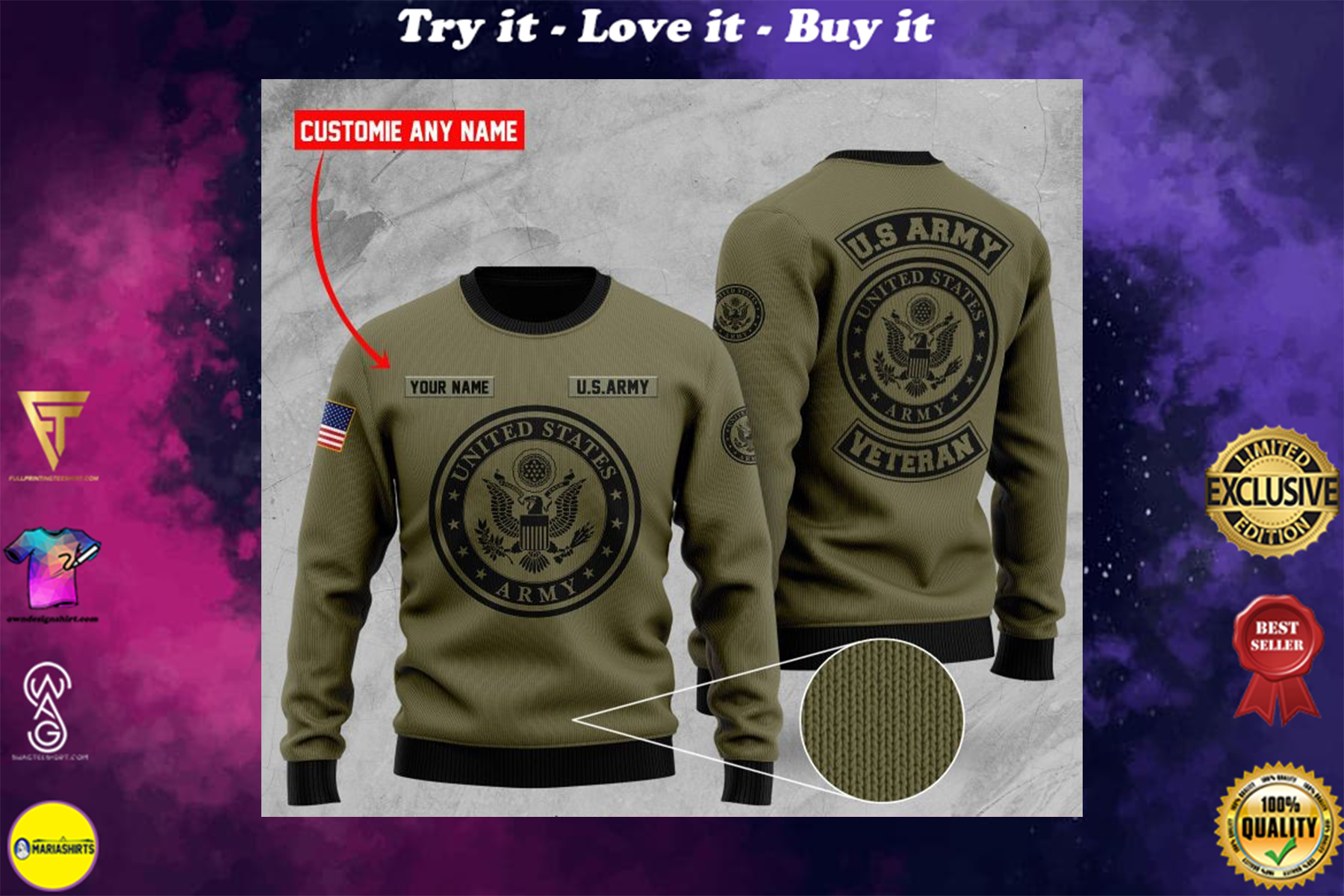 custom name united states army veteran ugly sweater