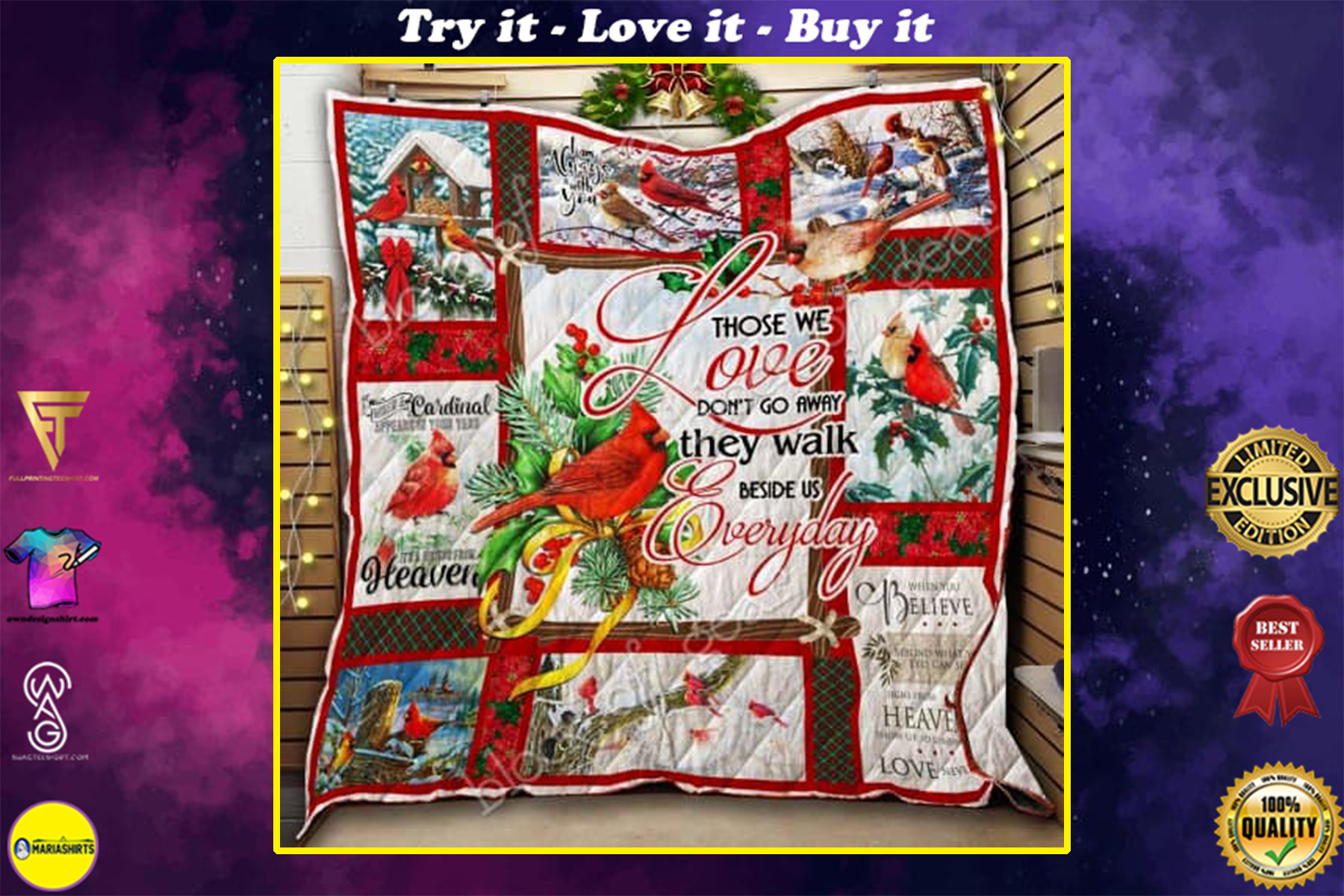 christmas cardinal bird those we love dont go away they walk beside us everyday quilt