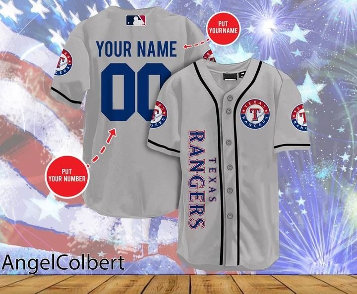 Texas Rangers Personalized Name And Number Baseball Jersey Shirt - grey