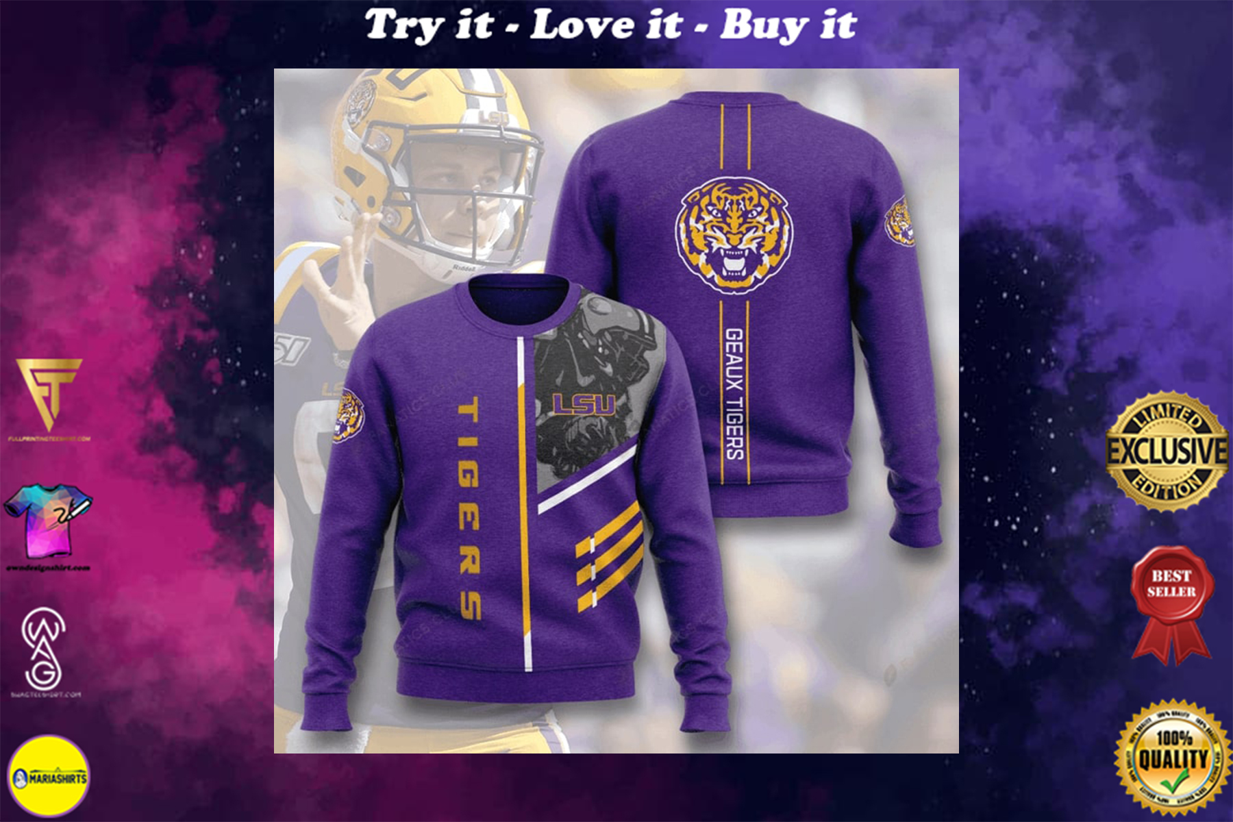 [special edition] lsu tigers football geaux tigers full printing ugly sweater – maria