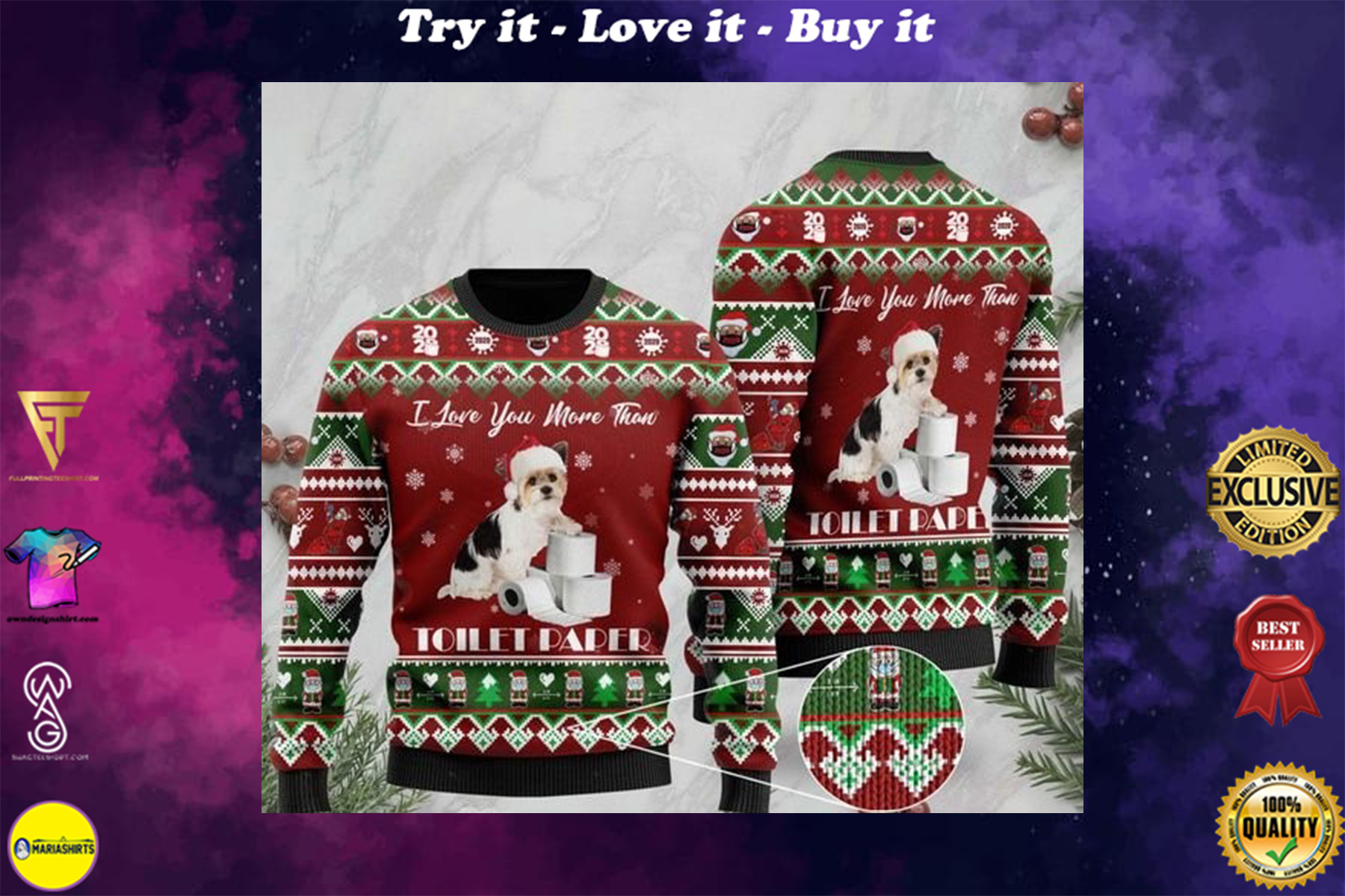 shih tzu i love you more than toilet paper ugly sweater