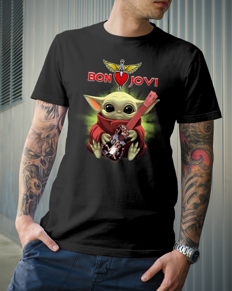 Baby Yoda hug guitar Bon Jovi classic shirt