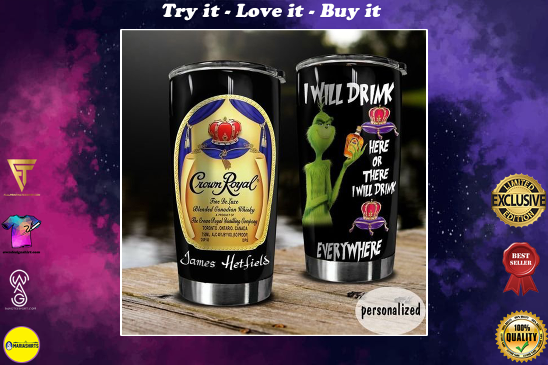 [special edition] custom name crown royal whiskey and the grinch tumbler – maria