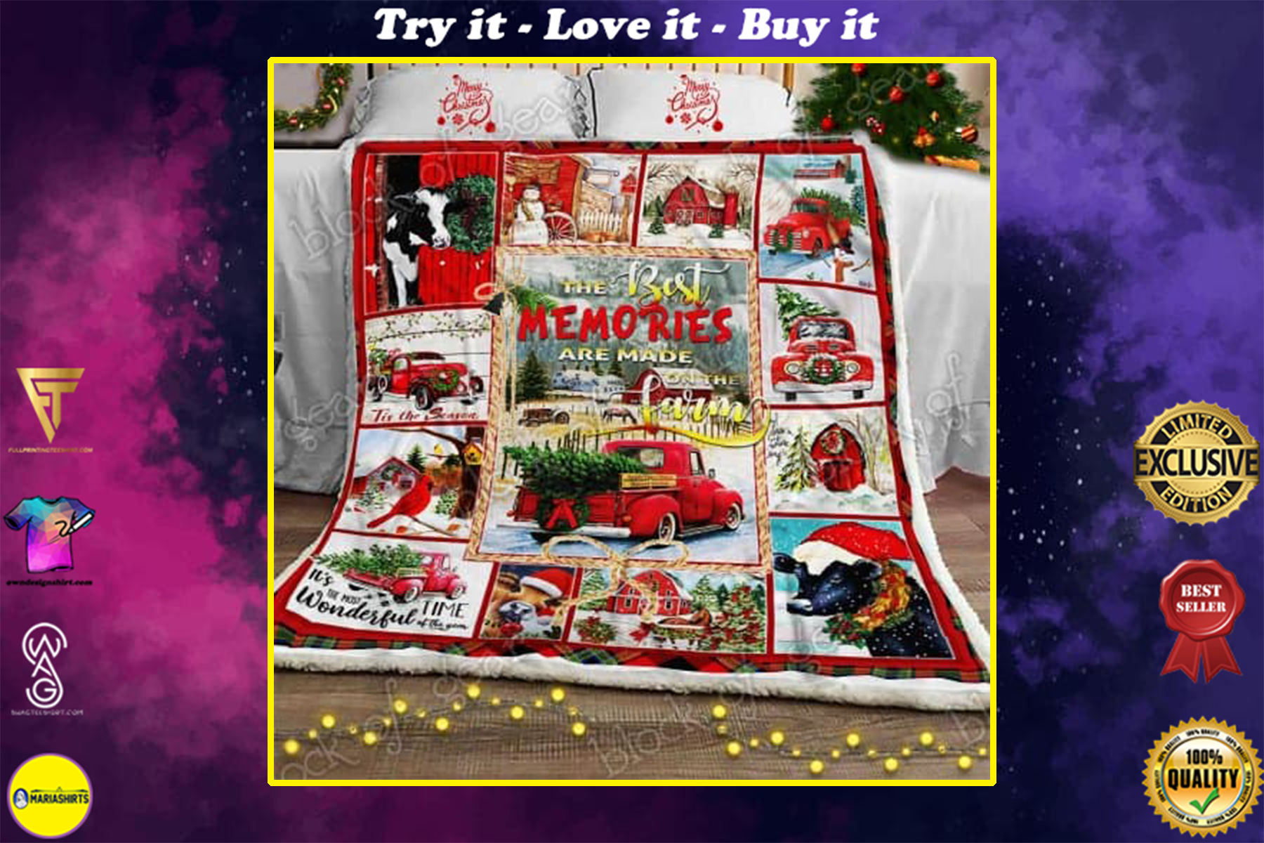 [special edition] christmas red truck the best memories are made on the farm blanket – maria