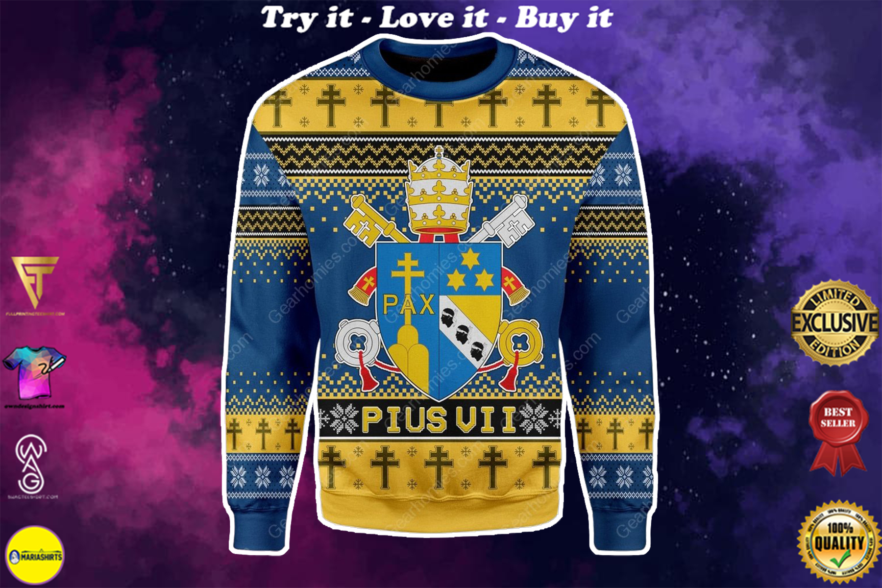 coat of arms of pius vii all over printed ugly christmas sweater
