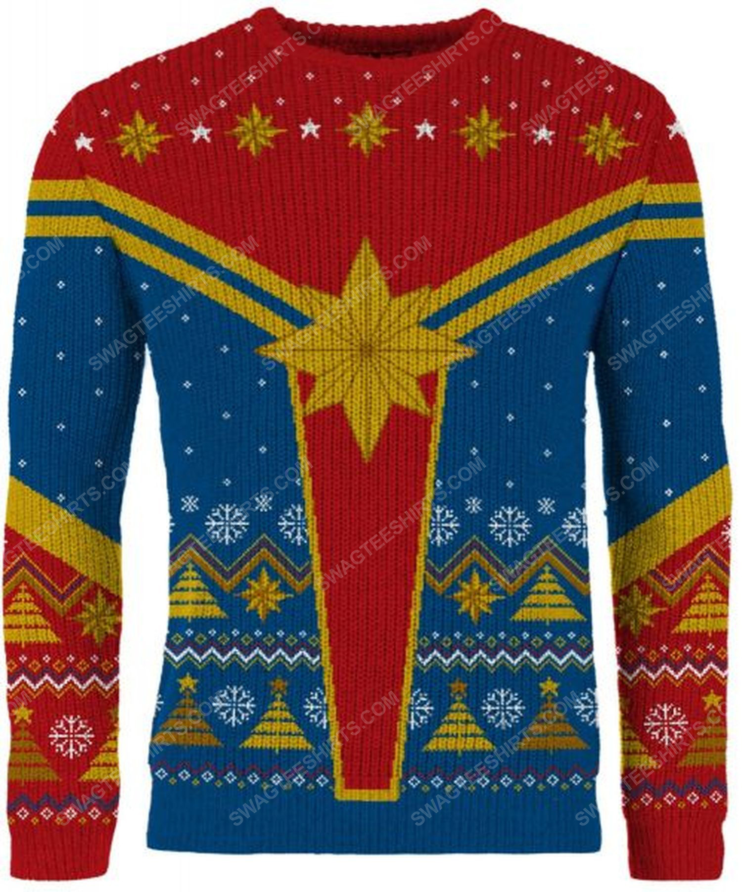 [special edition] Christmas holiday captain marvel full print ugly christmas sweater – maria