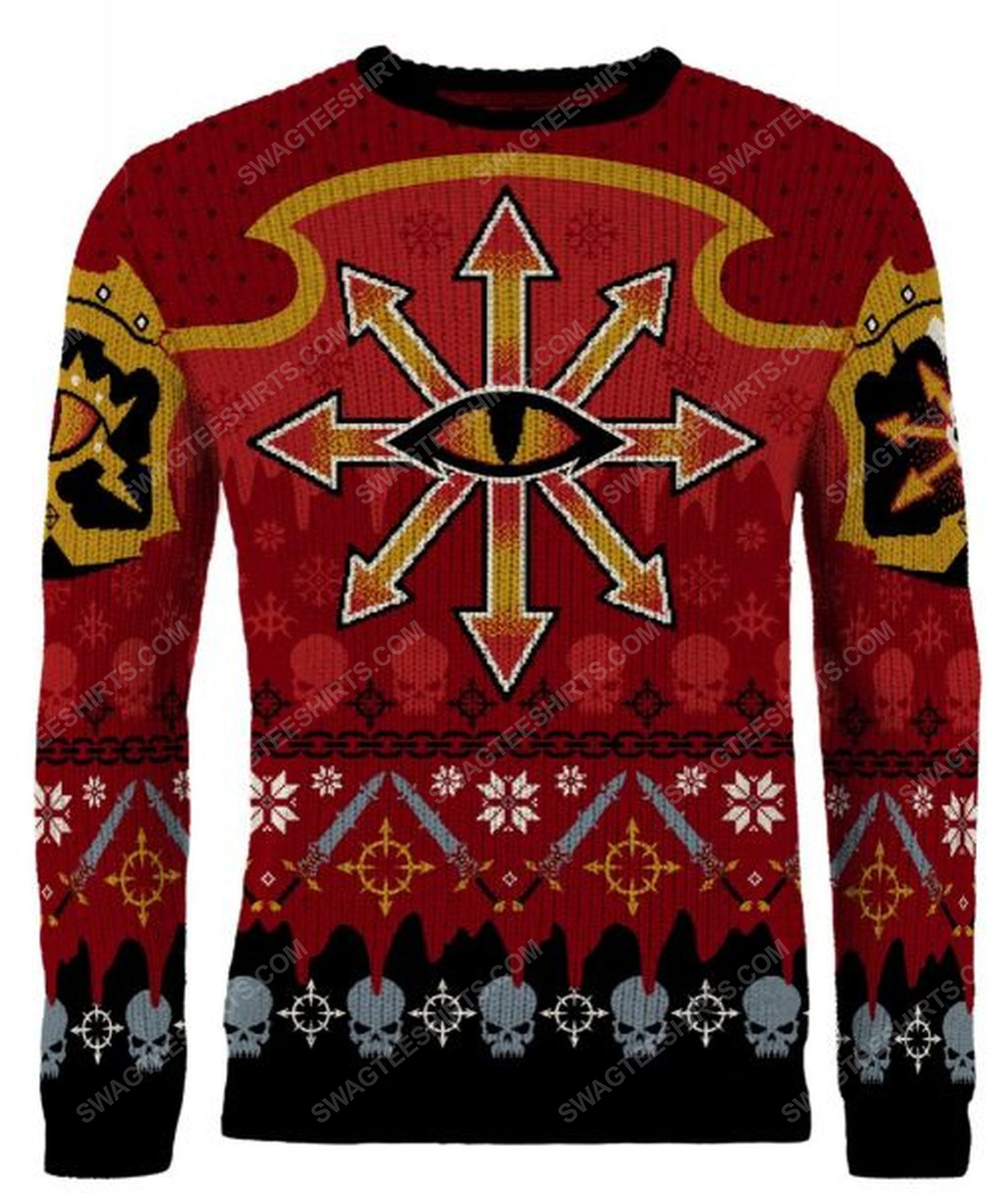 [special edition] Christmas holiday chaos reigns khorne full print ugly christmas sweater – maria