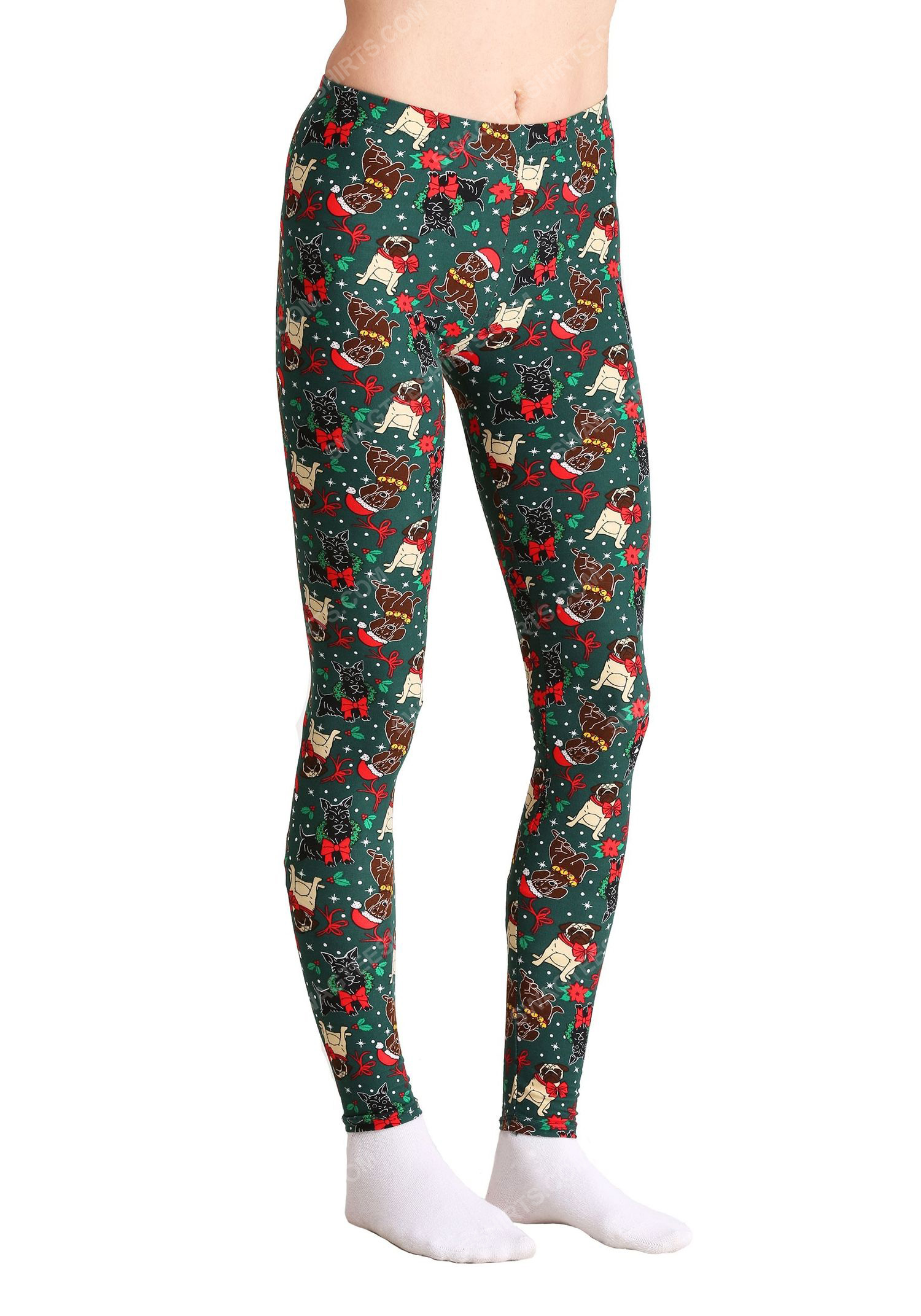 [special edition] Christmas holiday dogs pattern full print leggings – maria