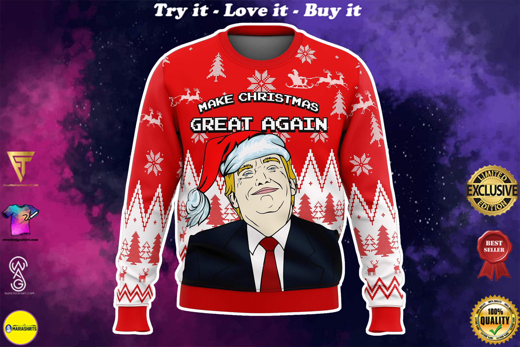 make christmas great again trump all over printed ugly christmas sweater