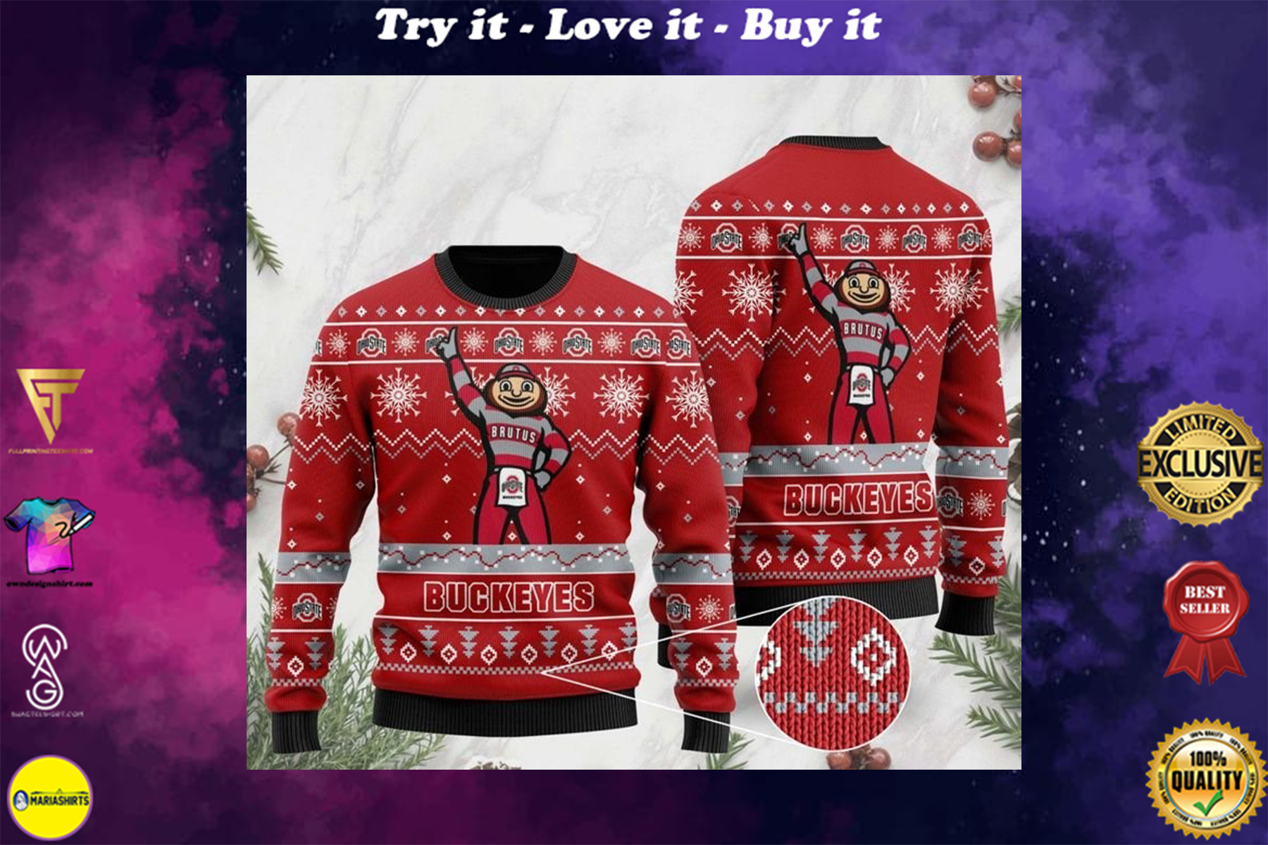 [special edition] the ohio state buckeyes football team christmas ugly sweater – maria