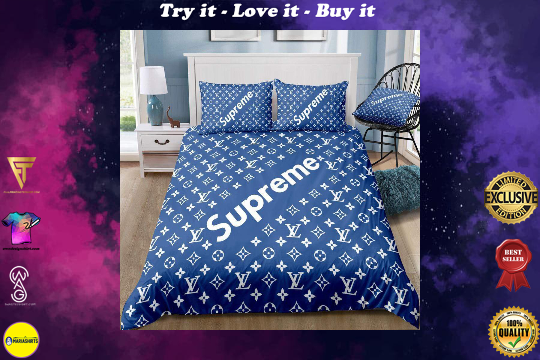 LV x Supreme Blue Bedding Set