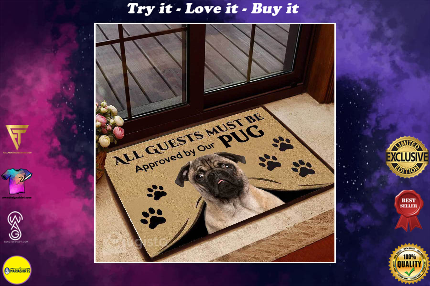 [special edition] all guests must be approved by our pug doormat – maria