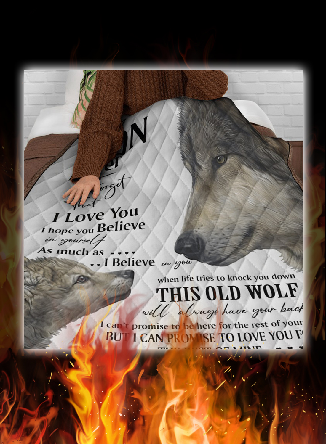 Wolf to my son your dad quilt blanket 2