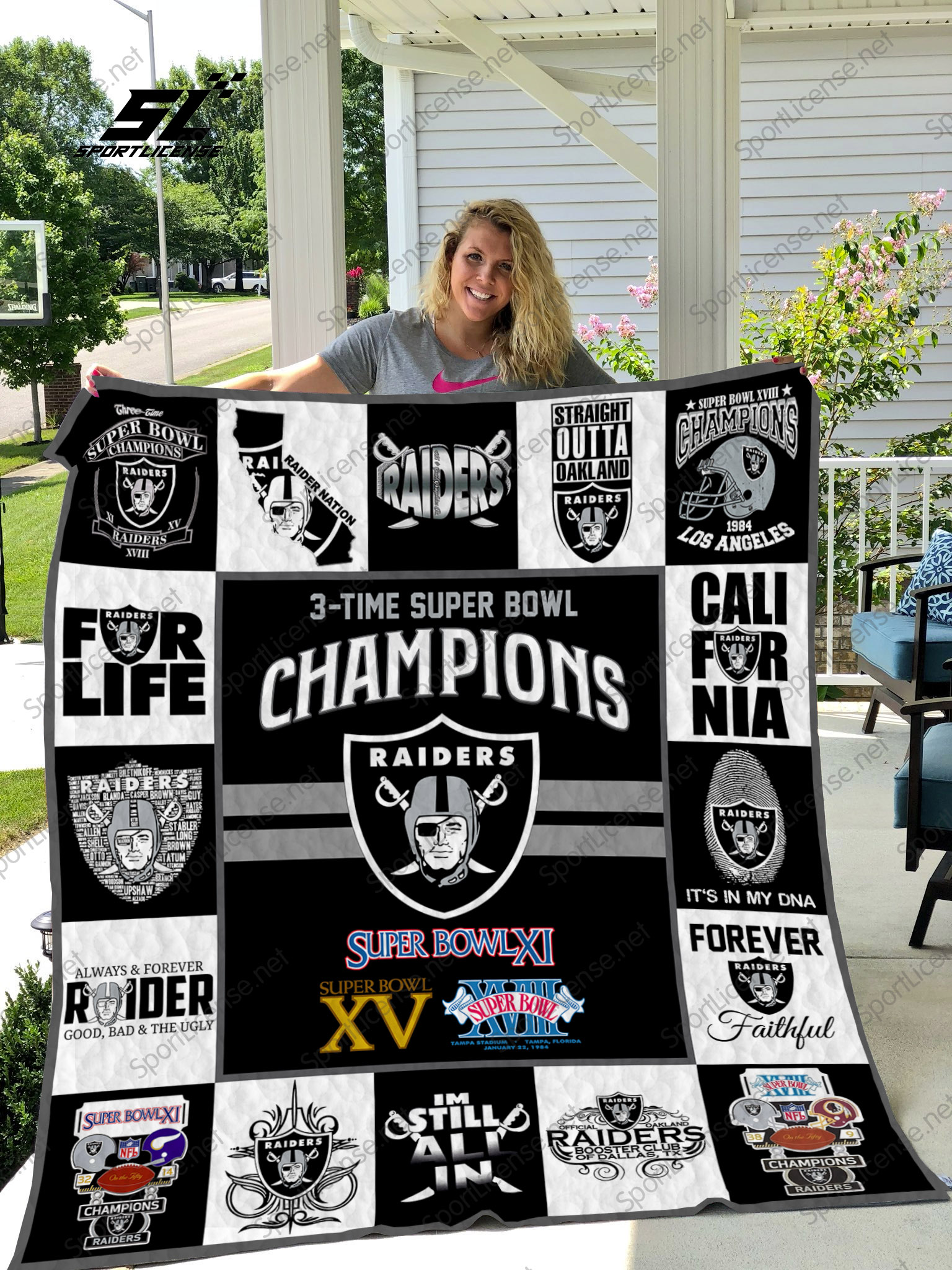 Oakland Raiders 3 times super bowl champions quilt blanket