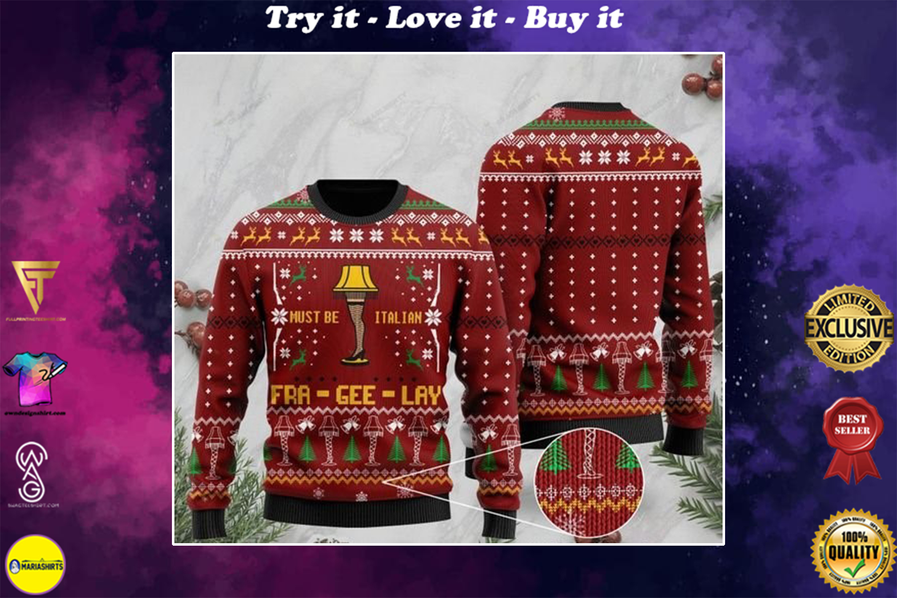 [special edition] christmas must be italian fra-gee-lay full printing ugly sweater – maria