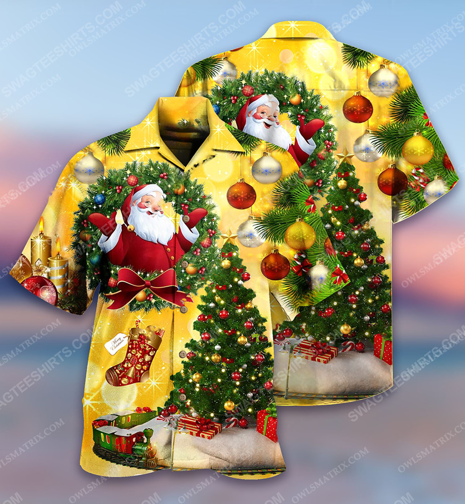 [special edition] Christmas tree and santa claus full print hawaiian shirt – maria