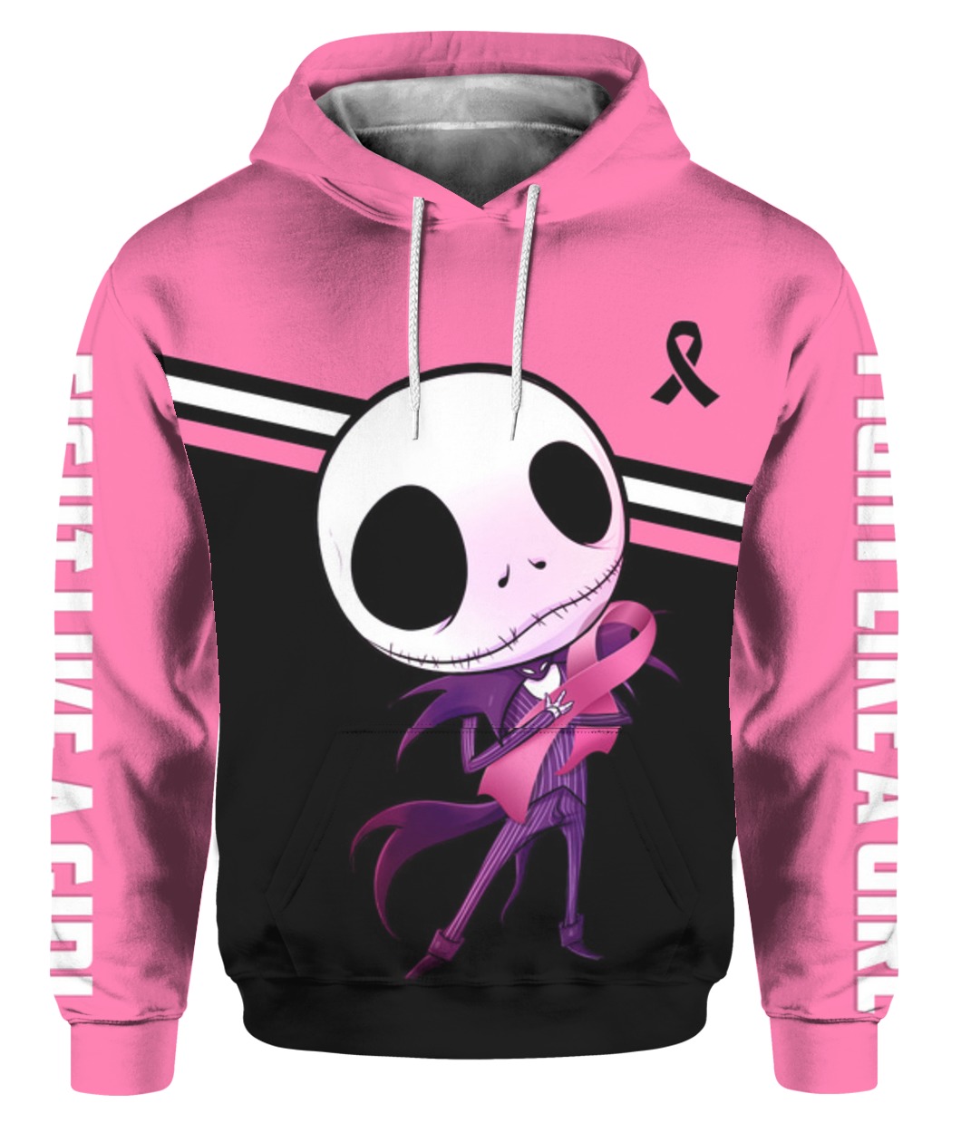 Baby jack skellington hugs ribbon breast cancer awareness all over printed hoodie – maria