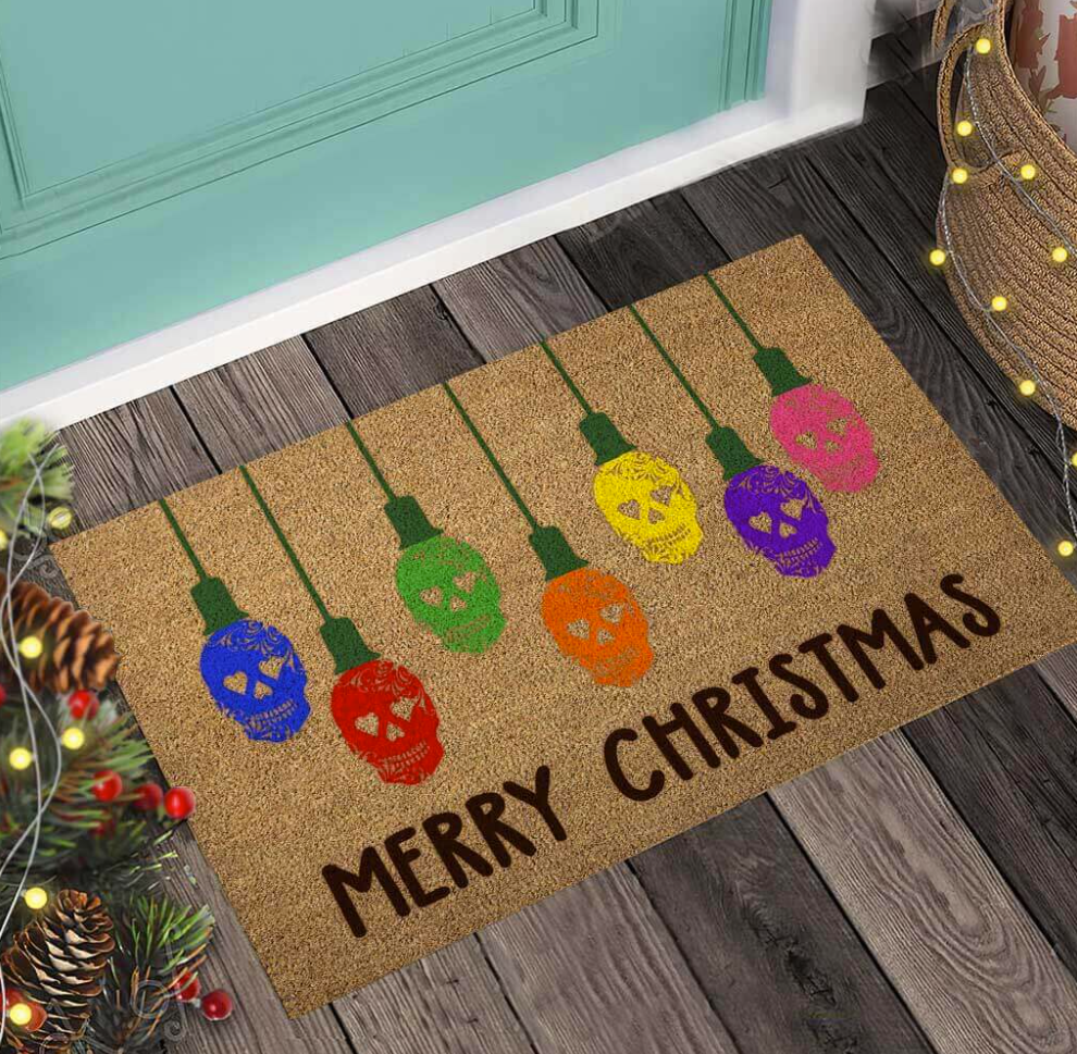 Sugar skull Merry Christmas doormat 1