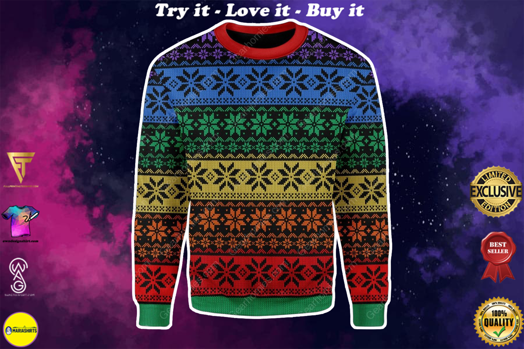 lgbt all over printed ugly christmas sweater