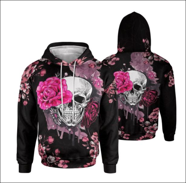 Pink flower skull 3D full over printed hoodie