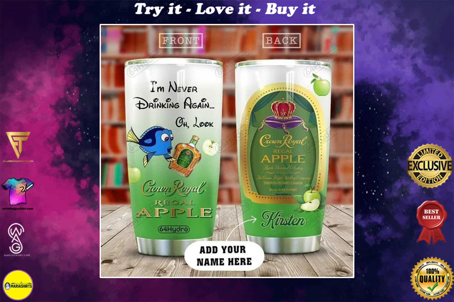 [special edition] custom name dory and crown royal regal apple tumbler – maria