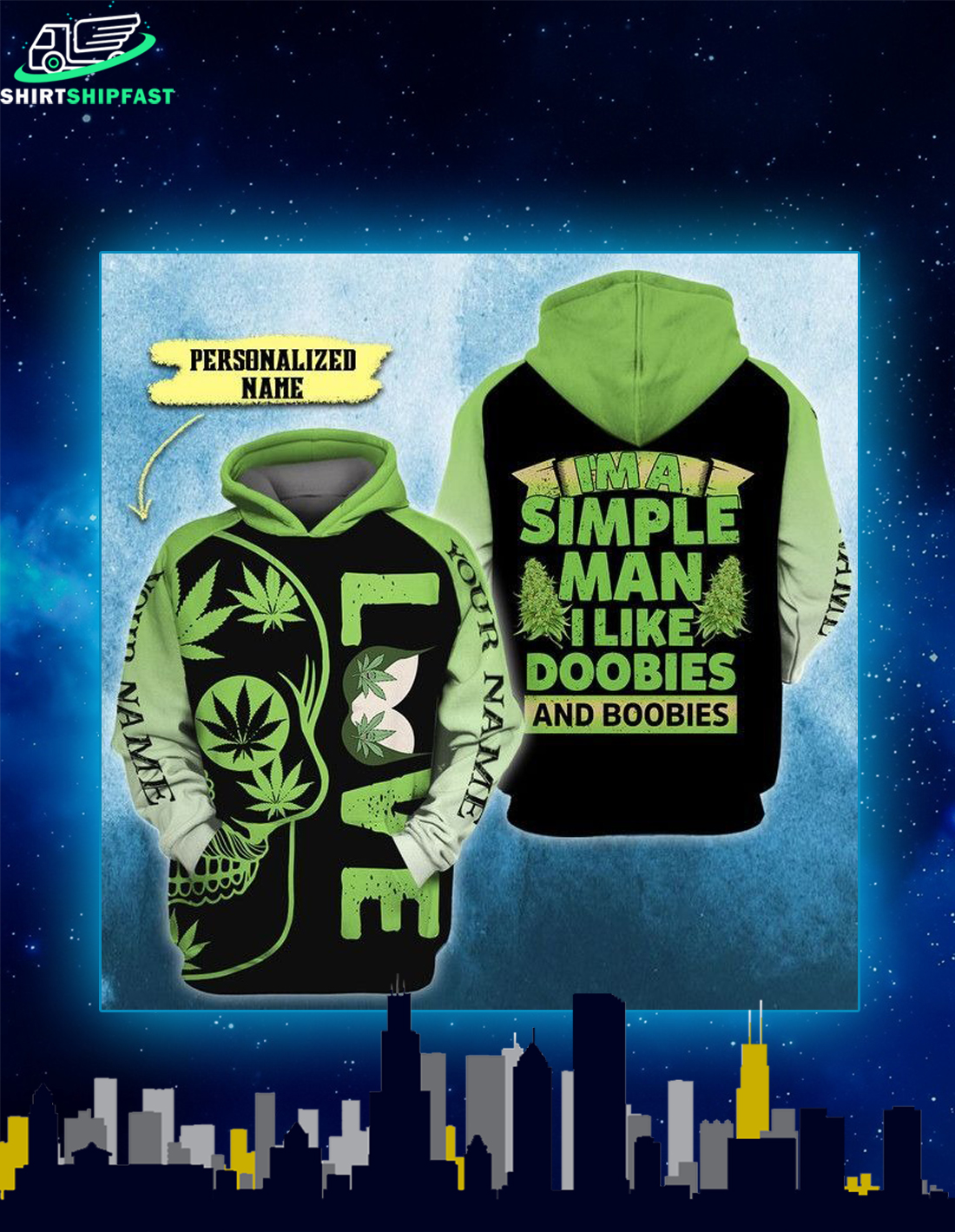 Weed cannabis i'm a simple man like doobies and boobies all over printed hoodie and t-shirt
