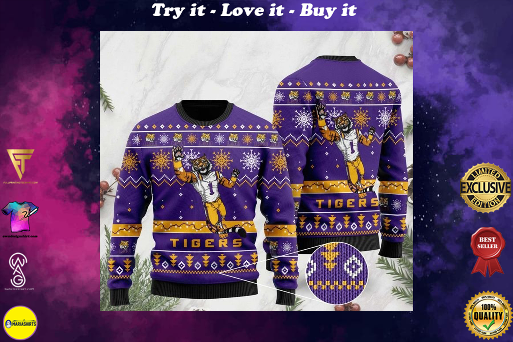 [special edition] the lsu tigers football christmas ugly sweater – maria