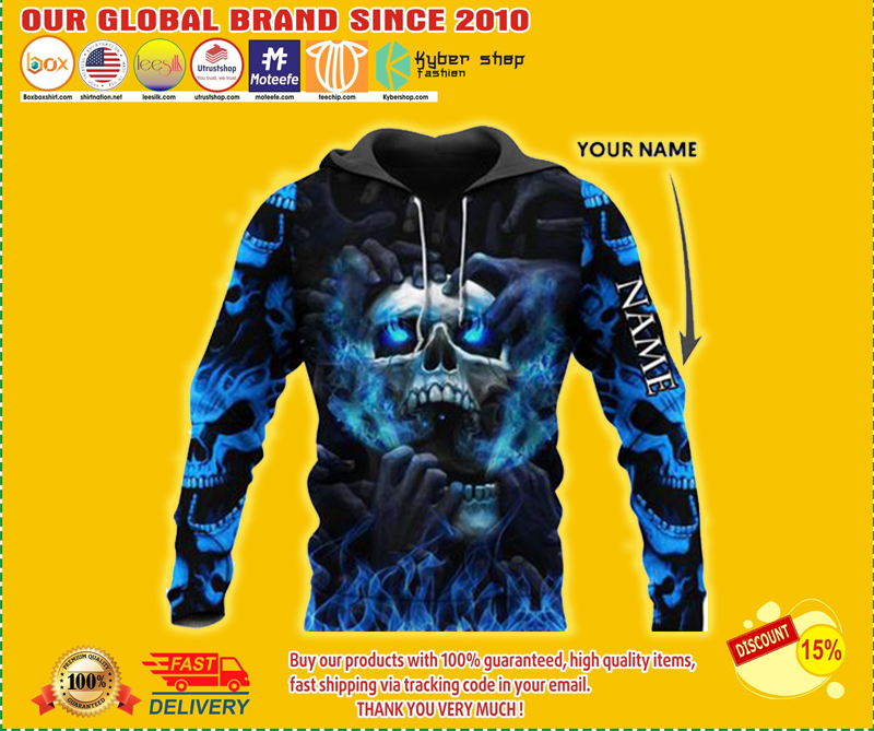 Blue eyes screaming skull custom personalized name 3d hoodie 3