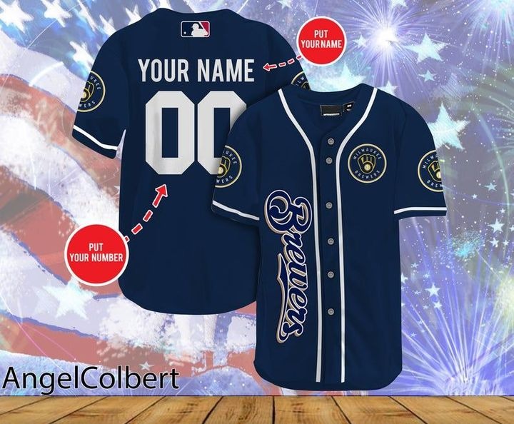 Milwaukee Brewers Personalized Baseball Jersey Shirt - Navy